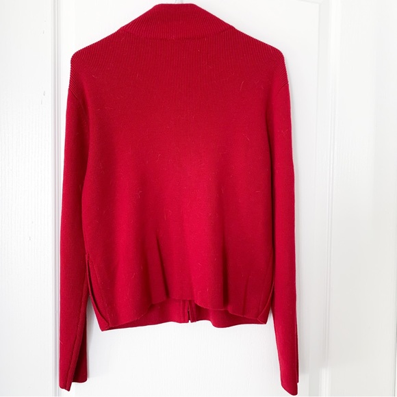 Eileen Fisher Merino Wool Zip Up Ribbed Knit Burgundy Sweater size small - Picture 3 of 6